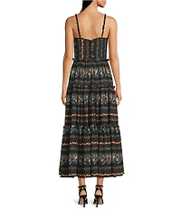 Terani Couture V-Neck Sleeveless Floral Printed Chiffon Maxi Dress