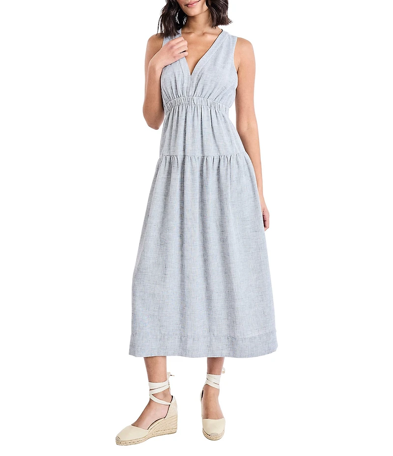 The Good Journey Linen Blend V-Neck Sleeveless A-Line Midi Dress