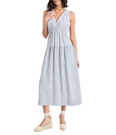 The Good Journey Linen Blend V-Neck Sleeveless A-Line Midi Dress
