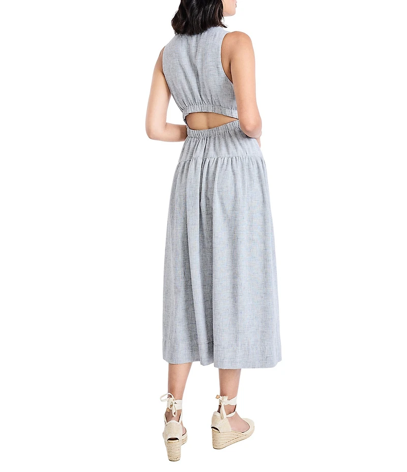 The Good Journey Linen Blend V-Neck Sleeveless A-Line Midi Dress