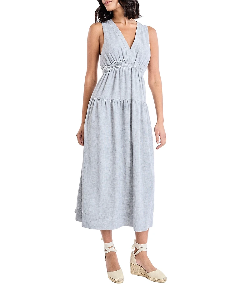 The Good Journey Linen Blend V-Neck Sleeveless A-Line Midi Dress