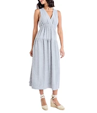 The Good Journey Linen Blend V-Neck Sleeveless A-Line Midi Dress