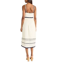 The Good Journey Cotton Voile V-Neck Contrast Trim A-Line Midi Dress