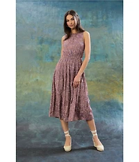 The Good Journey Crew Neck Sleeveless Tiered Hem Printed Gauze A-Line Midi Dress