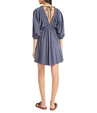 The Good Journey Double V Back 3/4 Sleeve Jersey Baby Doll Mini Dress
