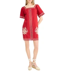 The Good Journey Embroidered Short Sleeve Mini Dress