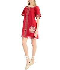 The Good Journey Embroidered Short Sleeve Mini Dress