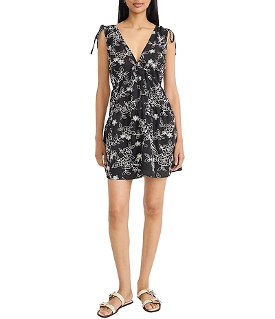 The Good Journey Embroidered V-Neck Sleeveless Shoulder Ties Mini Dress