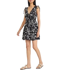 The Good Journey Embroidered V-Neck Sleeveless Shoulder Ties Mini Dress