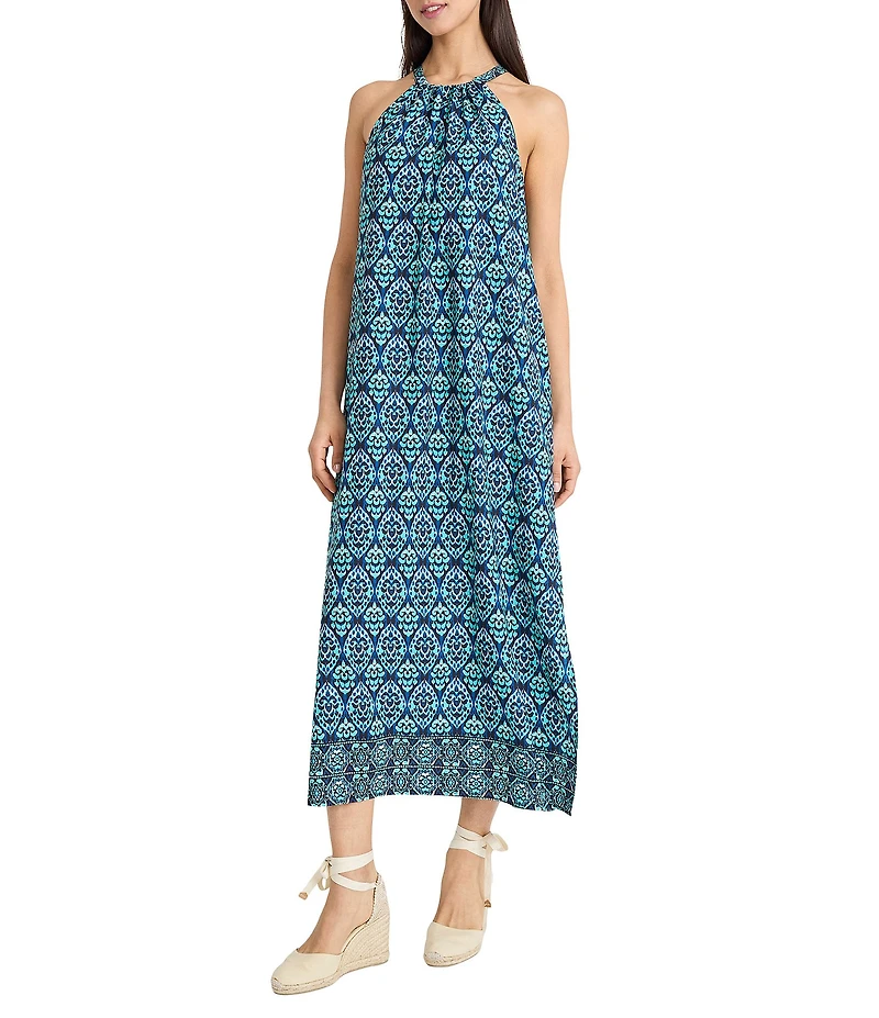 The Good Journey Halter Tie Neck Printed Crepe De Chine Maxi Dress