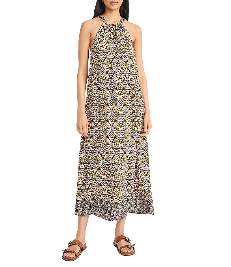 The Good Journey Halter Tie Neck Printed Crepe De Chine Maxi Dress