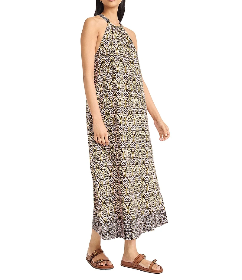 The Good Journey Halter Tie Neck Printed Crepe De Chine Maxi Dress