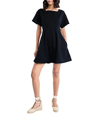 The Good Journey Harper Twill Square Neck Short Sleeve A-Line Mini Dress