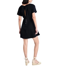 The Good Journey Harper Twill Square Neck Short Sleeve A-Line Mini Dress