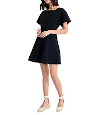 The Good Journey Harper Twill Square Neck Short Sleeve A-Line Mini Dress