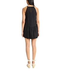 The Good Journey Linen Blend Square Neck Tiered Dropped Waist Mini Dress