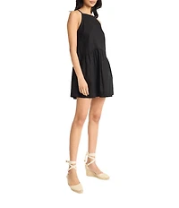 The Good Journey Linen Blend Square Neck Tiered Dropped Waist Mini Dress