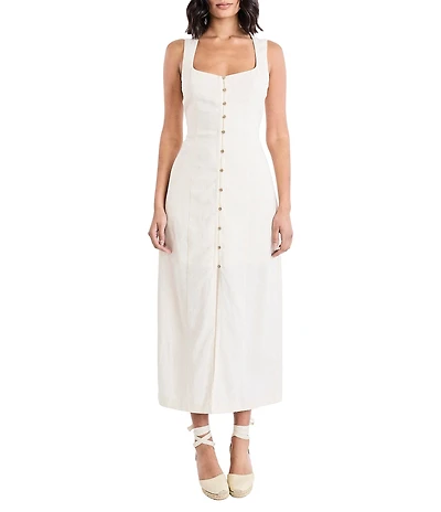 The Good Journey Linen Sheath Button Midi Dress