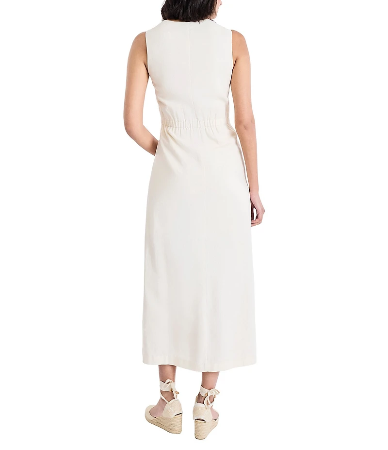 The Good Journey Linen Sheath Button Midi Dress