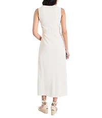 The Good Journey Linen Sheath Button Midi Dress