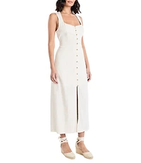 The Good Journey Linen Sheath Button Midi Dress