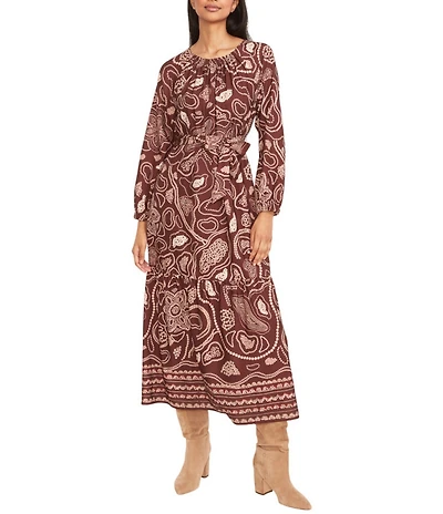 The Good Journey Long Sleeve Printed Midi Dress