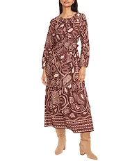The Good Journey Long Sleeve Printed Midi Dress