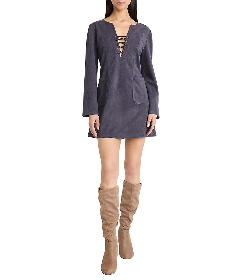The Good Journey Long Sleeve Suede Mini Dress