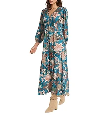 The Good Journey Long Sleeve V Neck Flowy Maxi Dress