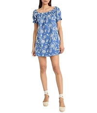 The Good Journey Off-The-Shoulder Embroidered Shift Mini Dress