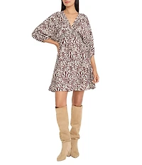 The Good Journey Printed 3/4 Puff Sleeve V Neck Dress