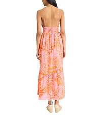 The Good Journey Printed Cotton Voile V-Neck Spaghetti Straps A-Line Midi Dress