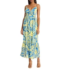 The Good Journey Printed Cotton Voile V-Neck Spaghetti Straps A-Line Midi Dress