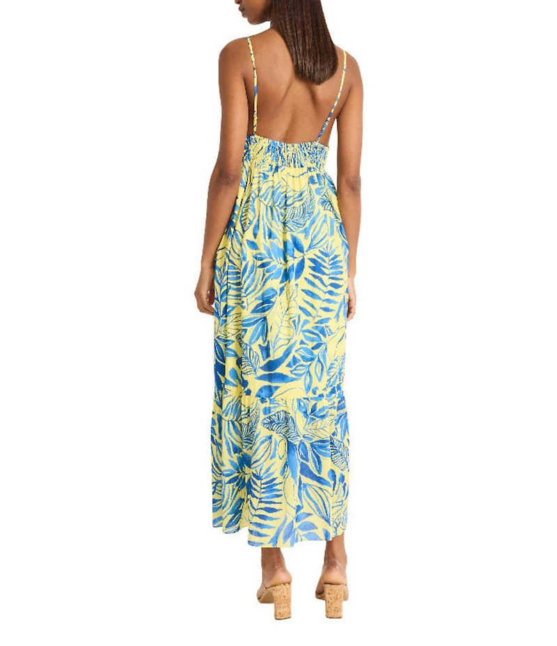 The Good Journey Printed Cotton Voile V-Neck Spaghetti Straps A-Line Midi Dress