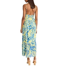 The Good Journey Printed Cotton Voile V-Neck Spaghetti Straps A-Line Midi Dress