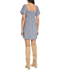 The Good Journey Printed Puff Sleeve Square Neck Mini Dress