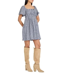 The Good Journey Printed Puff Sleeve Square Neck Mini Dress