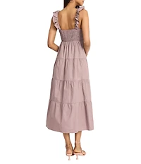 The Good Journey Ruffle V-Neck Smocked Back Tiered Cotton Poplin Midi Dress