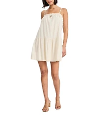 The Good Journey Linen Blend Square Keyhole Neckline Sleeveless Tired Sheath Mini Dress