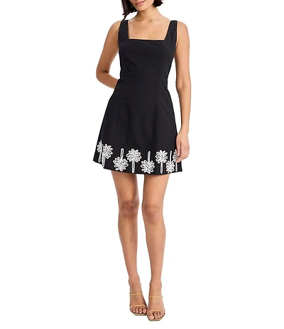 The Good Journey Square Neck Mini Dress With Embroidery