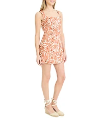 The Good Journey Square Neck Printed Sleeveless Mini Dress