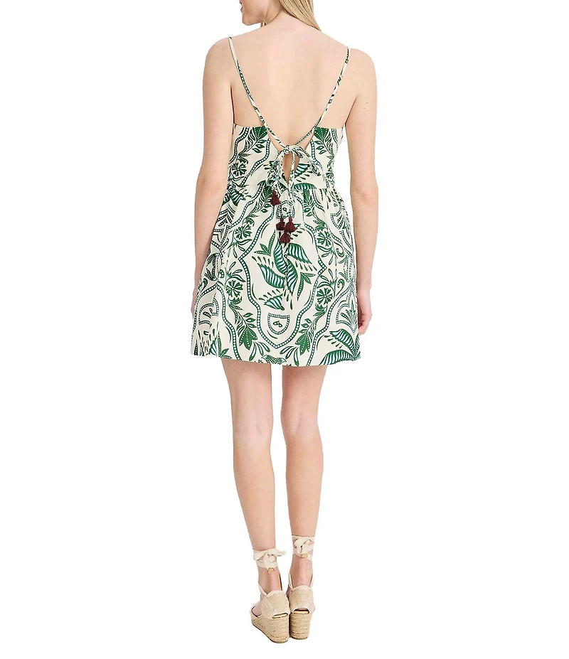 The Good Journey Square Neck Printed Tie Back Mini Dress