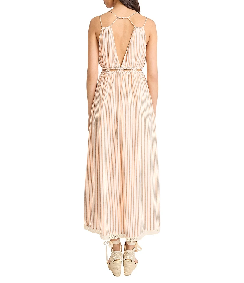 The Good Journey Striped Cutout Sleeveless V-Neck Woven Maxi Dress