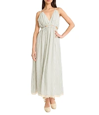 The Good Journey Striped Cutout Sleeveless V-Neck Woven Maxi Dress
