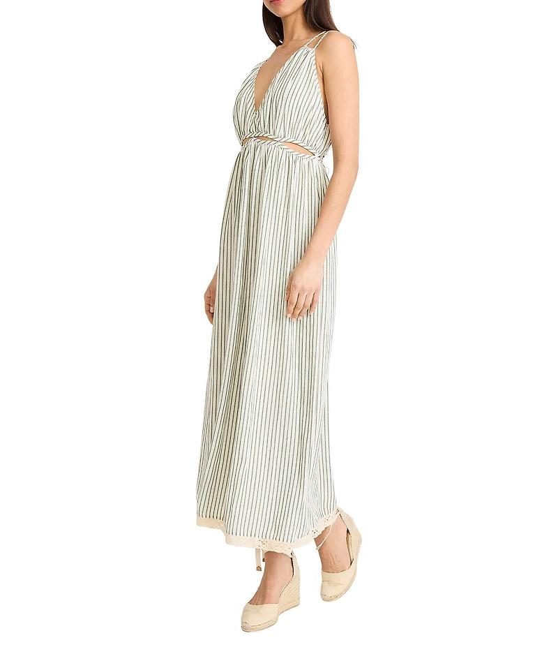 The Good Journey Striped Cutout Sleeveless V-Neck Woven Maxi Dress