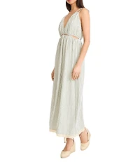 The Good Journey Striped Cutout Sleeveless V-Neck Woven Maxi Dress