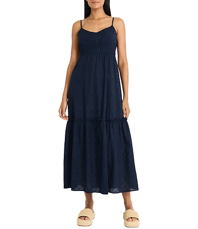 The Good Journey Sweetheart Neck Tiered Eyelet Maxi Dress