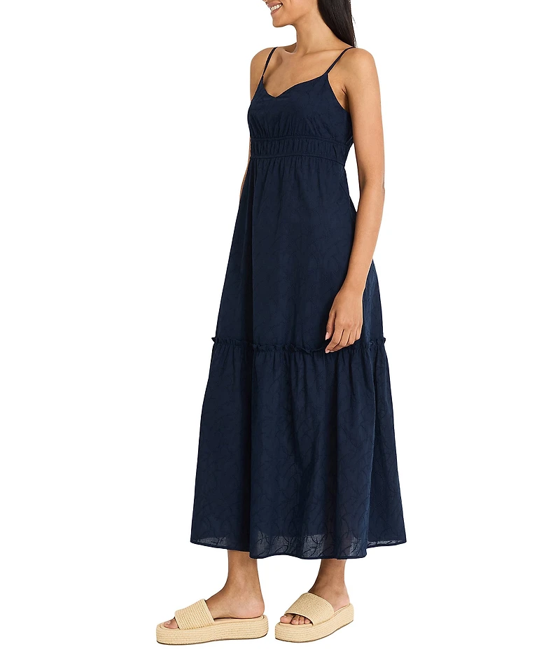 The Good Journey Sweetheart Neck Tiered Eyelet Maxi Dress