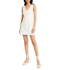 The Good Journey Texture Woven V-Neck Crochet Trim Sheath Mini Dress