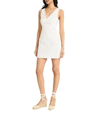 The Good Journey Texture Woven V-Neck Crochet Trim Sheath Mini Dress